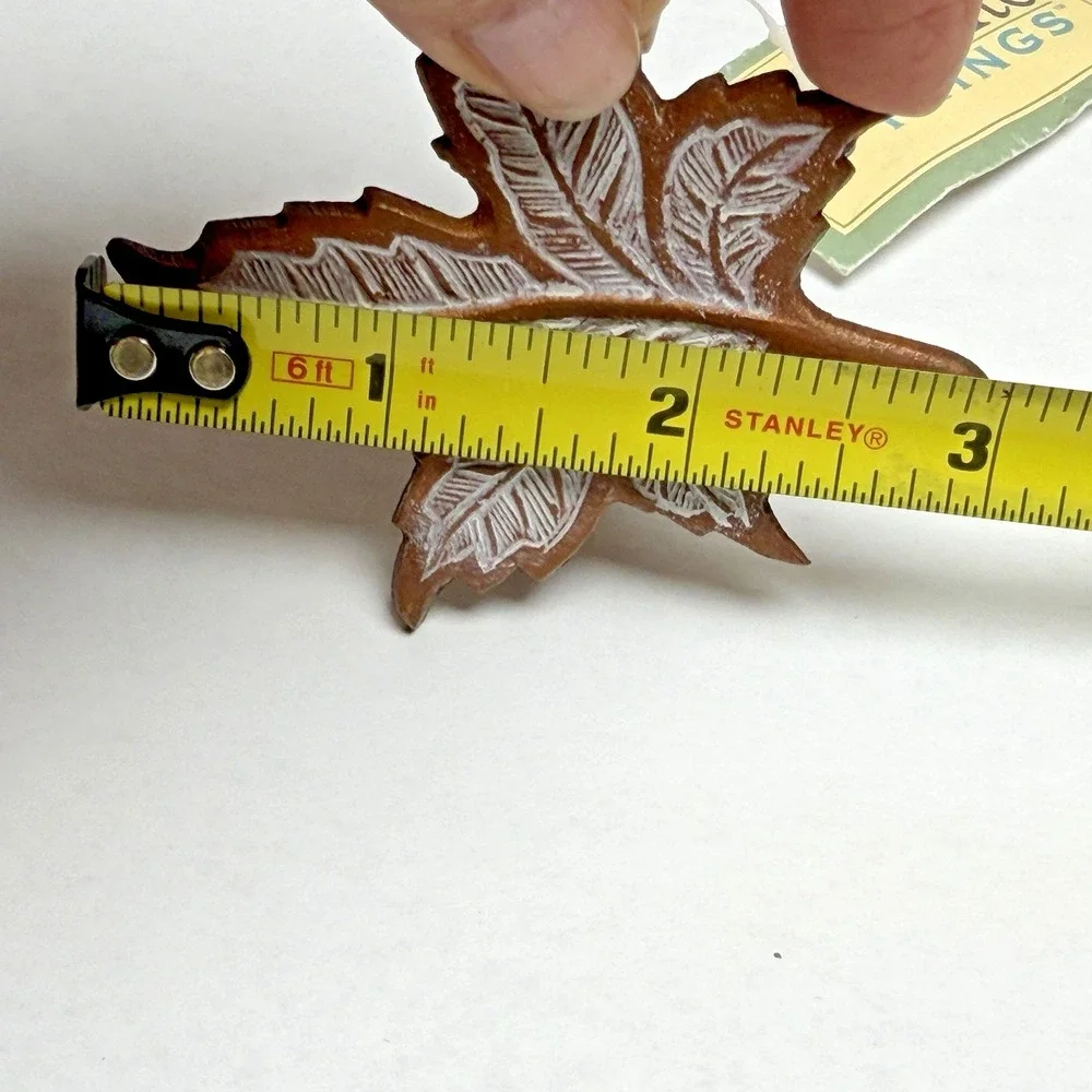 9 Favorite Things Copper White Washed Maple Leaf Napkin Rings w/Ribbed Loops New